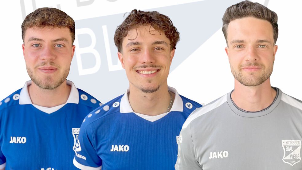 Florian Beer (von links), Pawel Antoniuk und Julien Schreitling tragen in der neuen Saison das Borssum-Trikot. Foto: BW Borssum