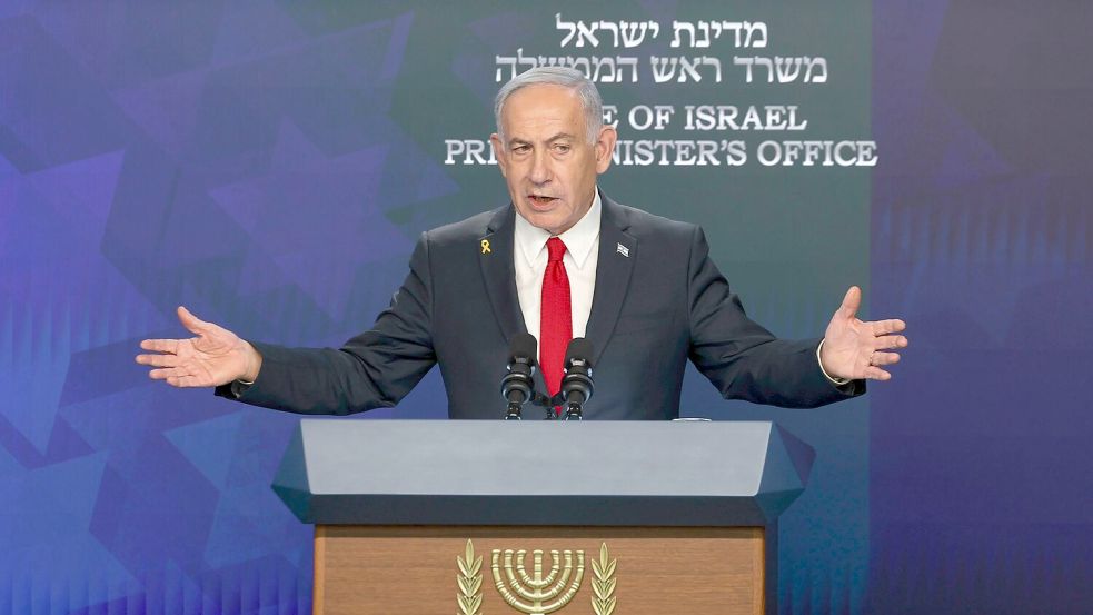 Israels Premier Netanjahu kündigt zur Versorgung Hunderttausender Palästinenser eine „sterile Zone“ im Süden Gazas an. Foto: Ronen Zvulun/Pool Reuters/AP/dpa