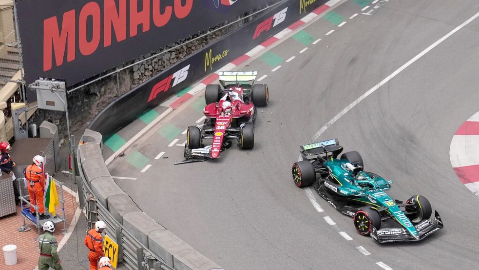 Nach diesem Unfall mit Leclerc (l) und Stroll kommt es zur Unterbrechung. Foto: Manu Fernandez/AP/dpa