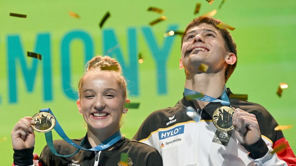Goldene Konfetti für Goldmedaillen-Gewinner. Foto: Marijan Murat/dpa