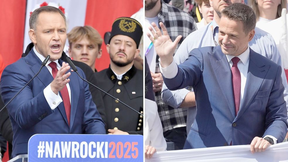 In der Stichwahl um das Präsidentenamt in Polen trifft der Rechtskonservative Karol Nawrocki (links) auf den Liberalen Rafal Trzaskowski. (Archivbild) Foto: Piotr Nowak/Czarek Sokolowski/PAP/dpa