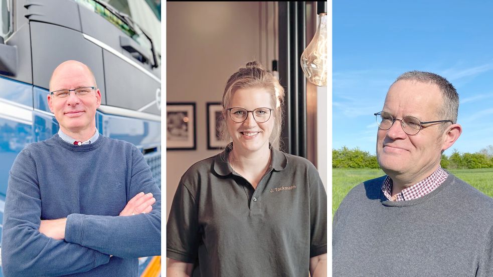 Drei Unternehmer, viele Probleme: Unter anderem Henning Schmidt, Janne Tackmann und Philipp Hansen berichten von ihrem Frust über die Bürokratie. Foto: H. & H. Schmidt GmbH & Co. KG, Bäcker Tackmann, Hansen