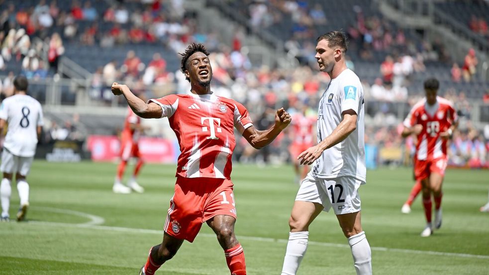 Der erste Torschütze der Club-WM: Kingsley Coman (l) bejubelt das 1:0. Foto: Sven Hoppe/dpa