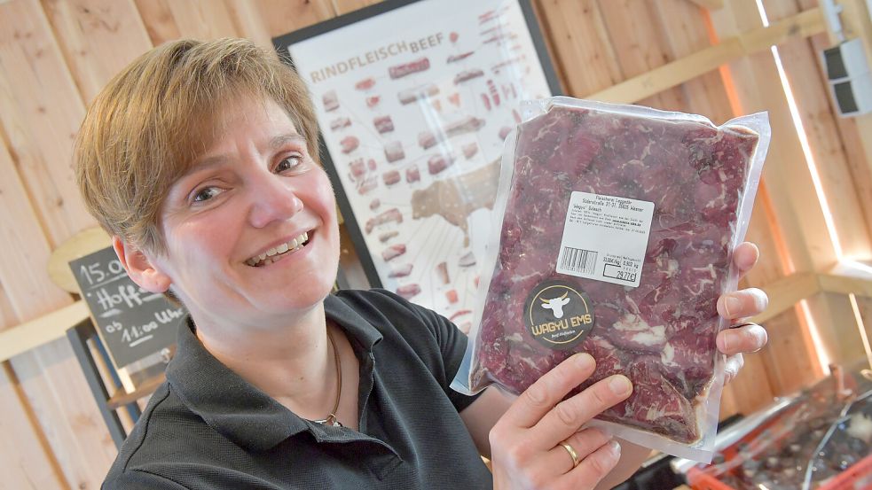 Das Fleisch der Wagyu-Rinder wird ausschließlich im Hofladen der Familie von Ankelmann in Diele verkauft. Foto: Tatjana Gettkowski