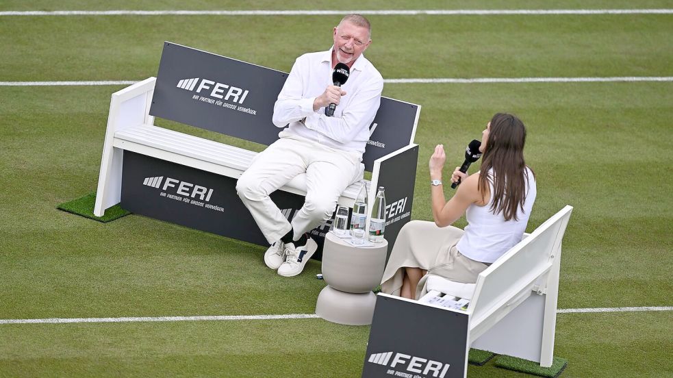 Boris Becker nahm in Bad Homburg einen Podcast mit Andrea Petkovic auf. Foto: Arne Dedert/dpa