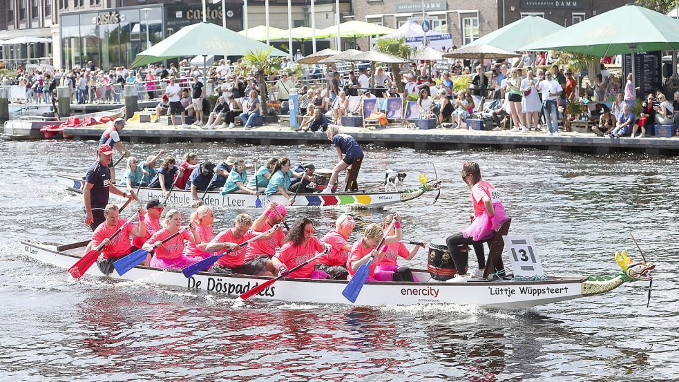 Mehr als 1000 Paddler treten bei der Emder Hafenmeile gegeneinander an. Foto: Jens Doden/Archiv