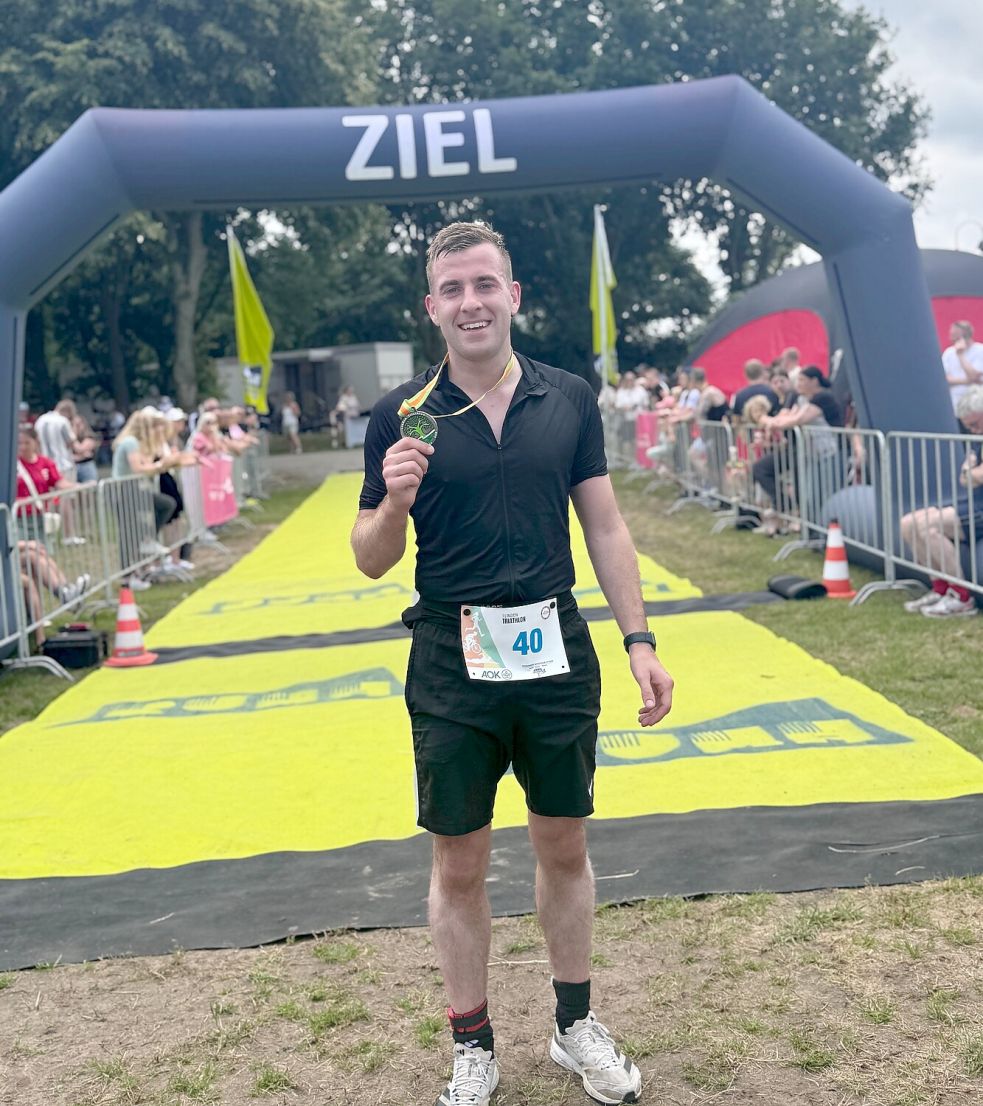 Maik Frobel hat in Heede seinen ersten Triathlon gefinished. Foto: Privat