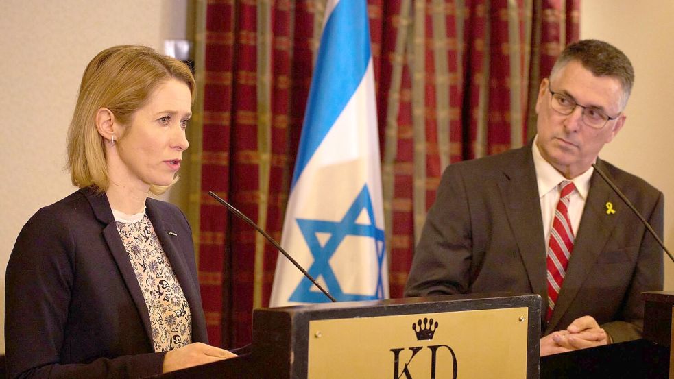 Die EU-Außenbeauftragte Kaja Kallas verhandelte zuletzt mit dem israelischen Außenminister Gideon Saar. (Archivbild) Foto: Leo Correa/AP/dpa