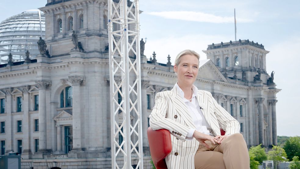Parteichefin Weidel im ARD-Sommerinterview am Sonntag: „Sehe nicht die geringste Veranlassung, dass wir uns mäßigen sollten“. Foto: IMAGO / Bernd Elmenthaler