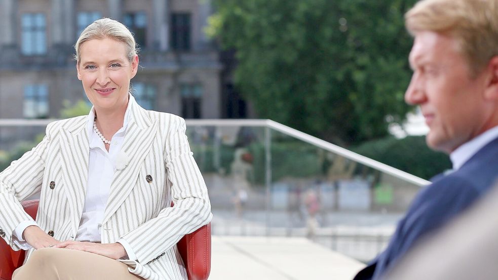 Alice Weidel (AfD) im Gespräch mit Markus Preiß, Leiter ARD-Hauptstadtstudio Berlin, beim Sommerinterview. Foto: IMAGO/dts Nachrichtenagentur