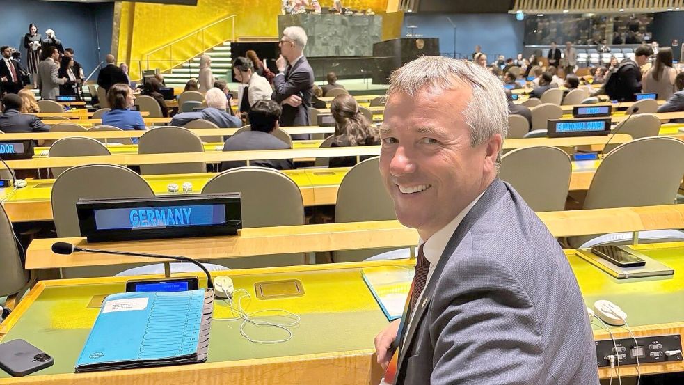 Johann Saathoff nimmt in New York an der UN-Konferenz zur Lage im Gazastreifen teil. Foto: Saathoff