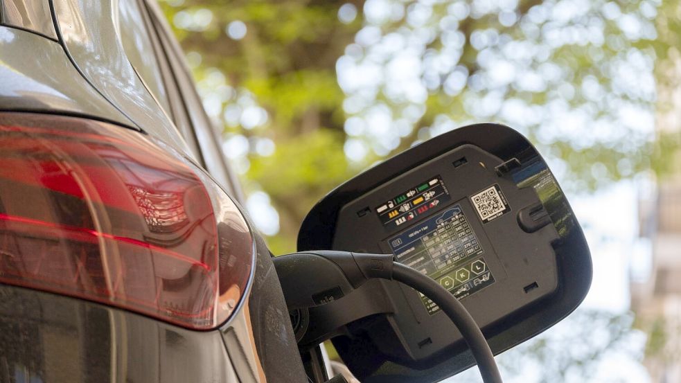 Ein E-Auto an einer Ladesäule. Im zweiten Quartal haben sich laut „E-Barometer“ der HUK Coburg so viele private Autokäufer für ein E-Auto entschieden wie seit Streichung des „Umweltbonus“ Ende 2023 nicht mehr. (Symbolbild) Foto: Anna Ross/dpa