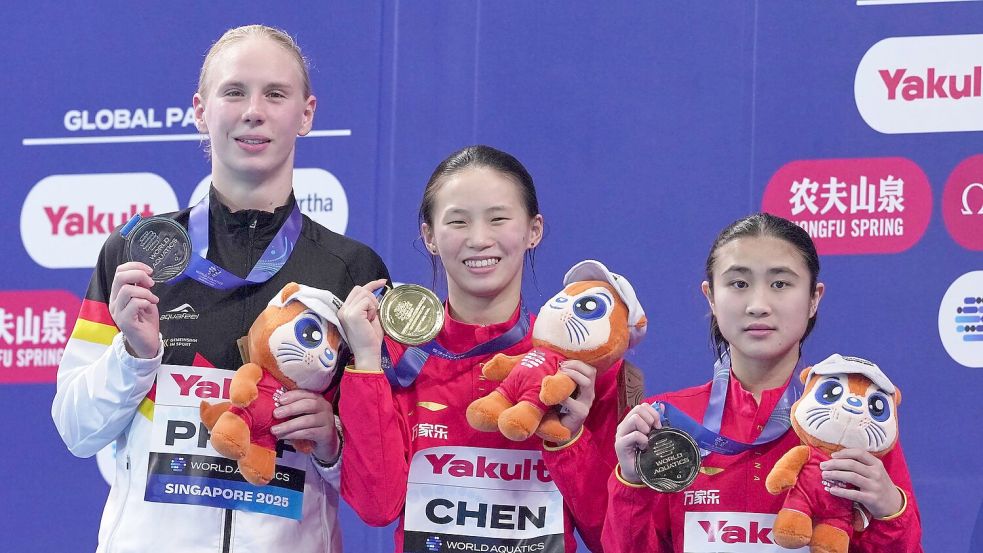 Erstmals schaffte es Pauline Pfeif bei einer WM auf das Podest. Foto: Ng Han Guan/AP/dpa