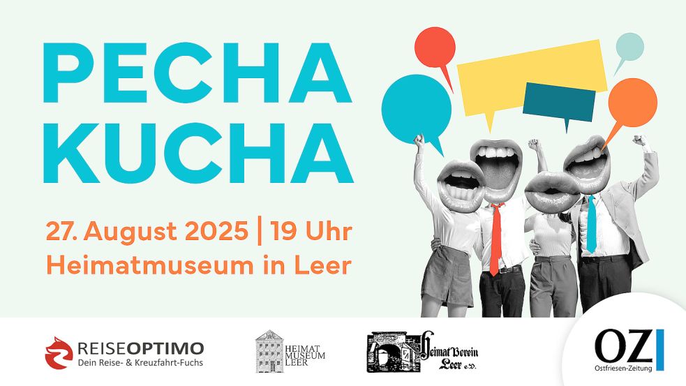Das neue Veranstaltungsformat mit Kurzvorträgen feiert am 27. August 2025 Premiere beim Heimatmuseum in Leer. Grafik: Schüür