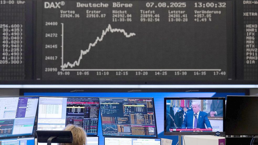 Der Zollstreit sorgt für Umsatzeinbußen, aber viele Dax-Konzerne verdienen trotzdem noch gut. (Symbolbild) Foto: Boris Roessler/dpa