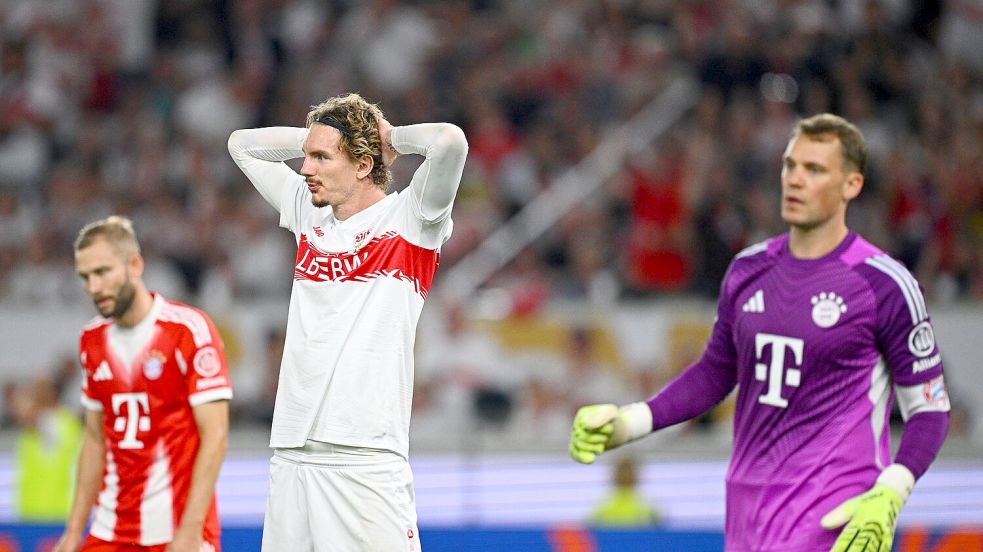 Nick Woltemade scheiterte in Hälfte eins an Manuel Neuer (r). Foto: Tom Weller/dpa