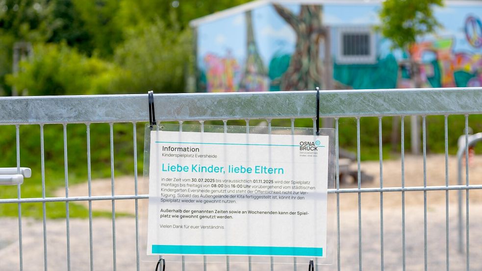 Seit Ende Juli ist der Spielplatz am Grünen Weg in Osnabrück-Eversburg werktags bis 16 Uhr exklusiv der neuen Kita Eversheide vorbehalten. Foto: Lino Wöhrmann