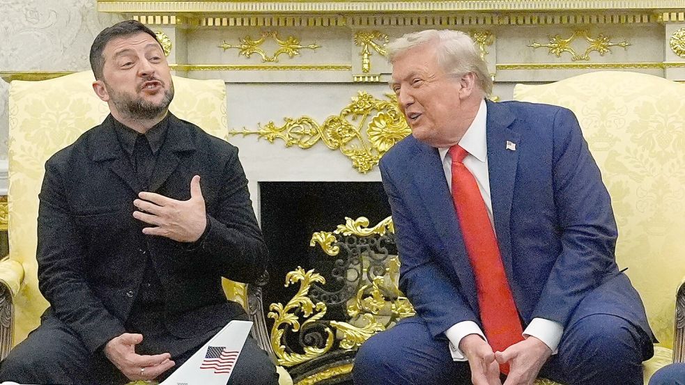 Selenskyj und Trump sprachen vor Journalisten - diesmal ohne Eklat. Foto: Julia Demaree Nikhinson/AP/dpa