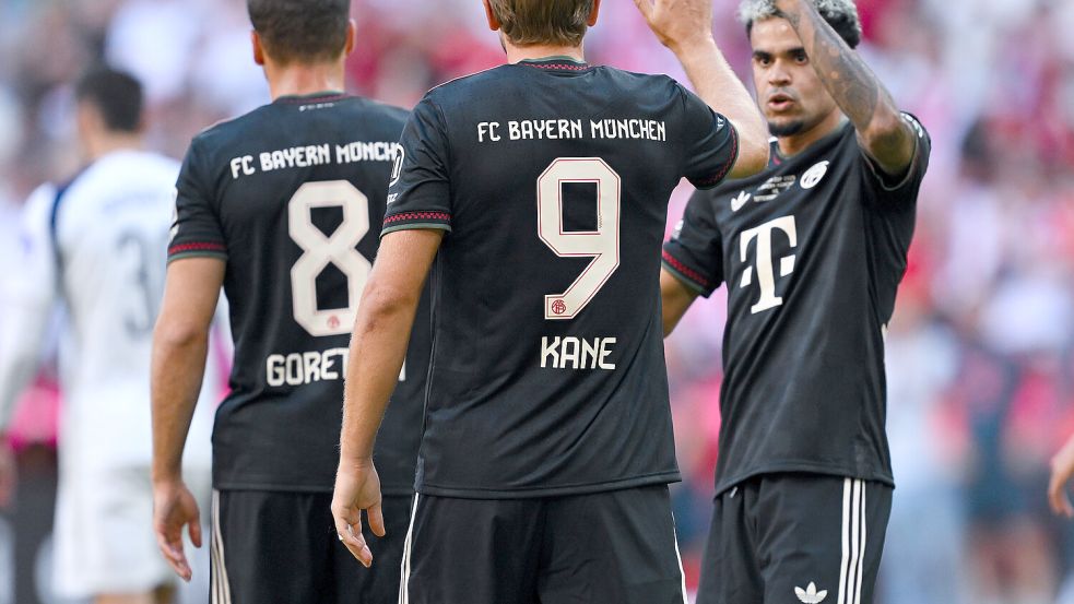 Sollen beim FC Bayern in der kommenden Saison für die Tore sorgen: Stürmer Harry Kane und der neu verpflichtete Luis Diaz. Foto: dpa/Sven Hoppe