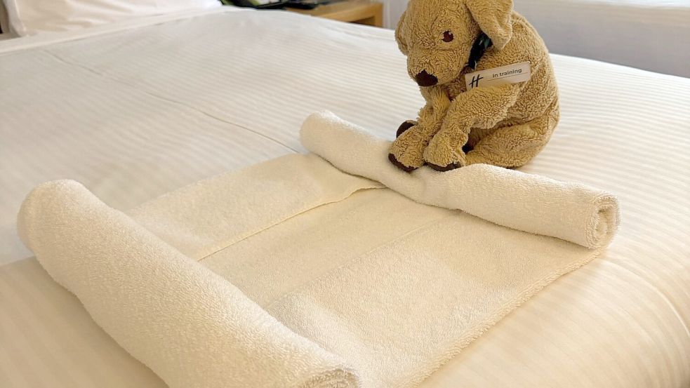 Der kleine Stoffhund Jack macht sich auch im Housekeeping nützlich, wie Hotelmitarbeiter in Posts zeigen. Foto: Holiday Inn Perth City Centre/dpa