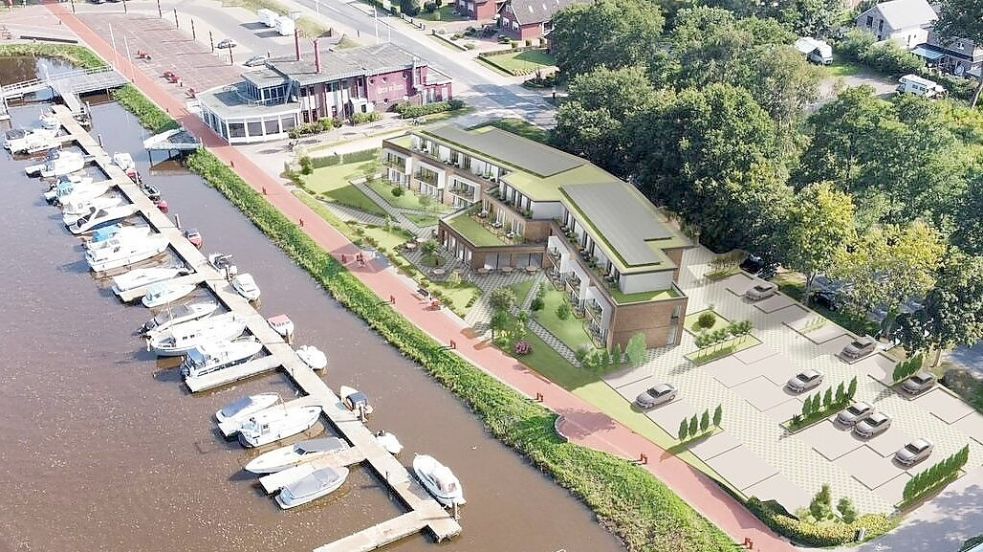 Grobe Planung des Hotelbaus am Hafen in Barßel: In einer Computeranimation war den Ratsmitgliedern der Bauplan gezeigt worden. Entwurf: Architekt