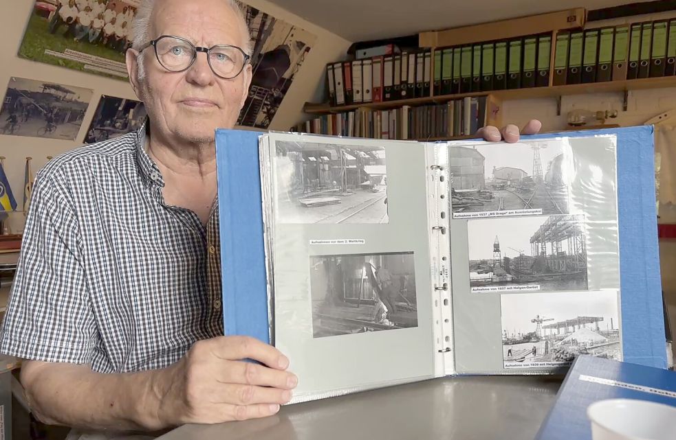 Harmannus van Hove hat im Winter 1953 bei den Nordseewerken angefangen. Er engagiert sich mit 18 anderen Aktiven bei der AG Geschichtswerkstatt Emder Werften der IG Metall. Fotos: Mona Hanssen