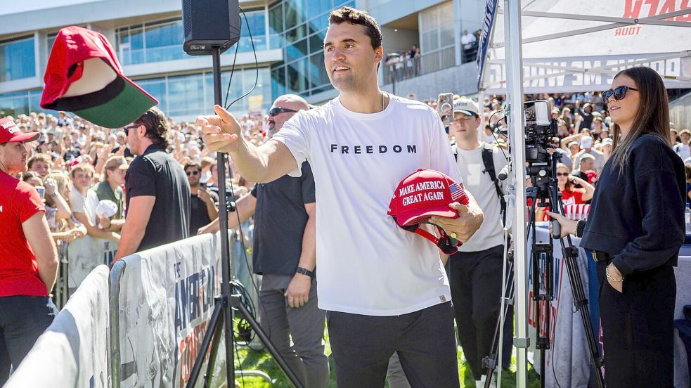 Charlie Kirk war am Mittwoch bei einer Veranstaltung erschossen worden, bei der er mit Studenten politische und gesellschaftliche Themen debattieren wollte. Foto: Tess Crowley/The Deseret News/AP