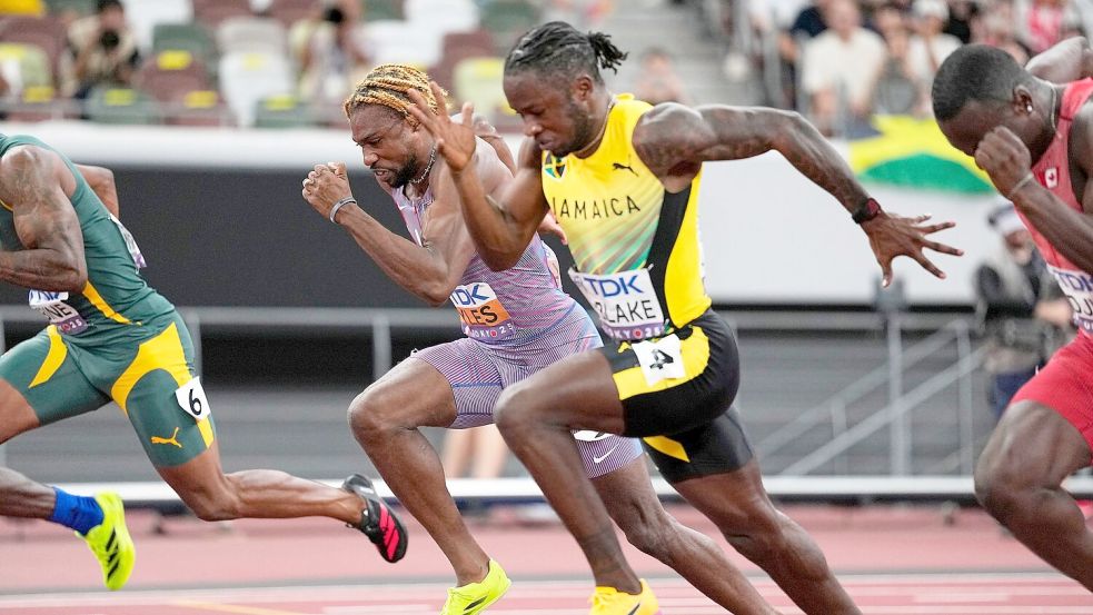 Wieder schnell, aber nicht der Beste: Olympiasieger Noah Lyles (m). Foto: Matthias Schrader/AP/dpa