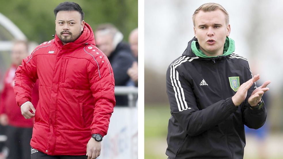 Die beiden Trainer (links Bi Le Tran, rechts Jonas Petersen) fiebern dem Duell zwischen dem SV Großefehn und dem TuS Pewsum entgegen.