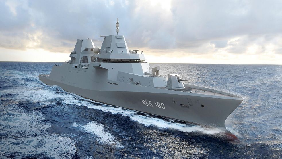 Die Fregatte 126, vormals MKS 180, auf hoher See. Wann aus dieser Computersimulation von 2020 Wirklichkeit wird, ist ungewiss. Foto: Damen Shipyards