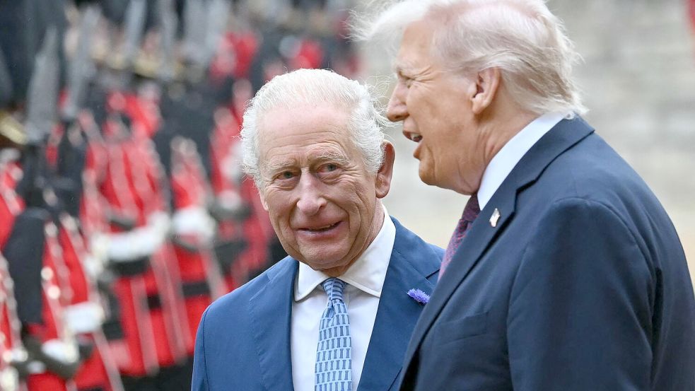 Die Gespräche zwischen König Charles III. (l.) und US-Präsident Donald Trump wurden von Protesten begleitet. Foto: AFP/ANDREW CABALLERO-REYNOLDS