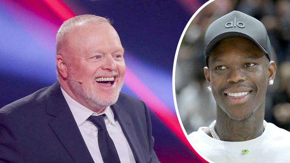 Dennis Schröder hat für wenige Minuten die Show von Stefan Raab übernommen. Foto: dpa/Rolf Vennenbernd, Swen Pförtner