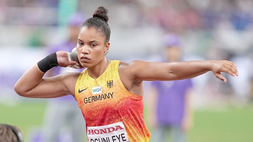 Kugelstoß-Olympiasiegerin Yemisi Ogunleye musste sich bei der WM mit Platz sechs zufriedengeben. Foto: Michael Kappeler/dpa