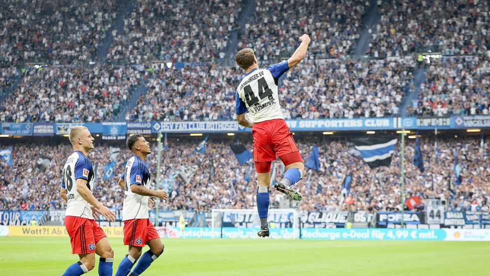 Der HSV durfte endlich über ein Tor in der Bundesliga jubeln Foto: Christian Charisius
