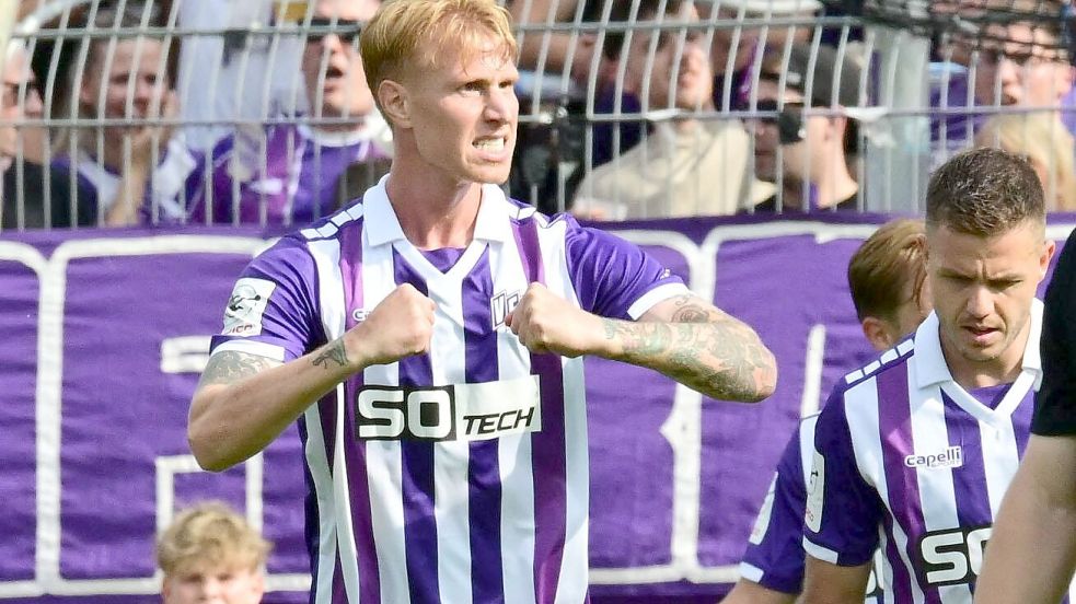 Spieler des Spiels: Der Däne Bjarke Jacobsen kämpfte sich durch die 90. Minuten und sorgte mit einem schönen Flugkopfball für das wichtige 1:0. Foto: Helmut Kemme
