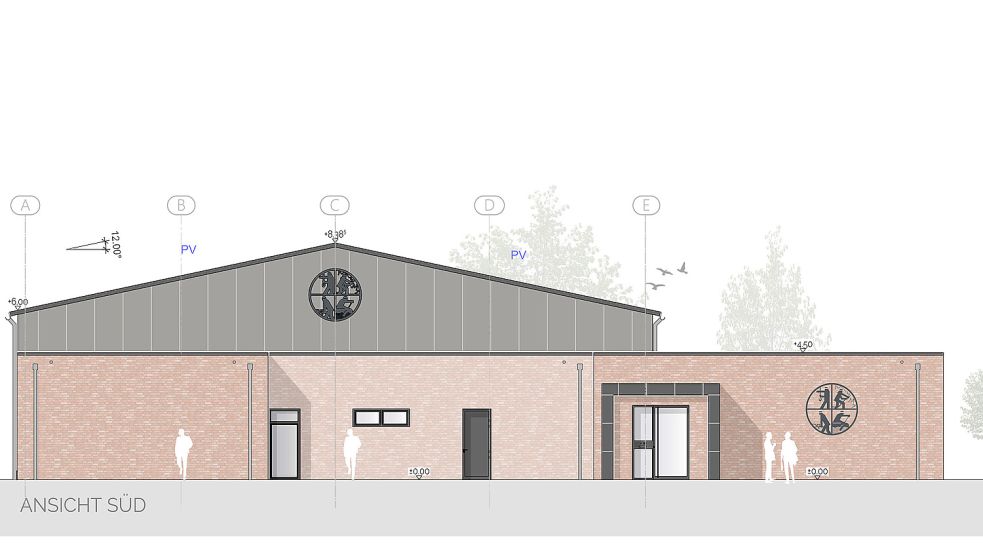 So sieht das Gebäude aus Richtung Süden aus. Planskizze: Radke Architekten