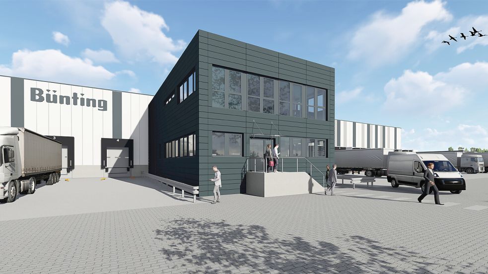 So soll das neue Lager aussehen. Visualisierung: Goldbeck Nord GmbH