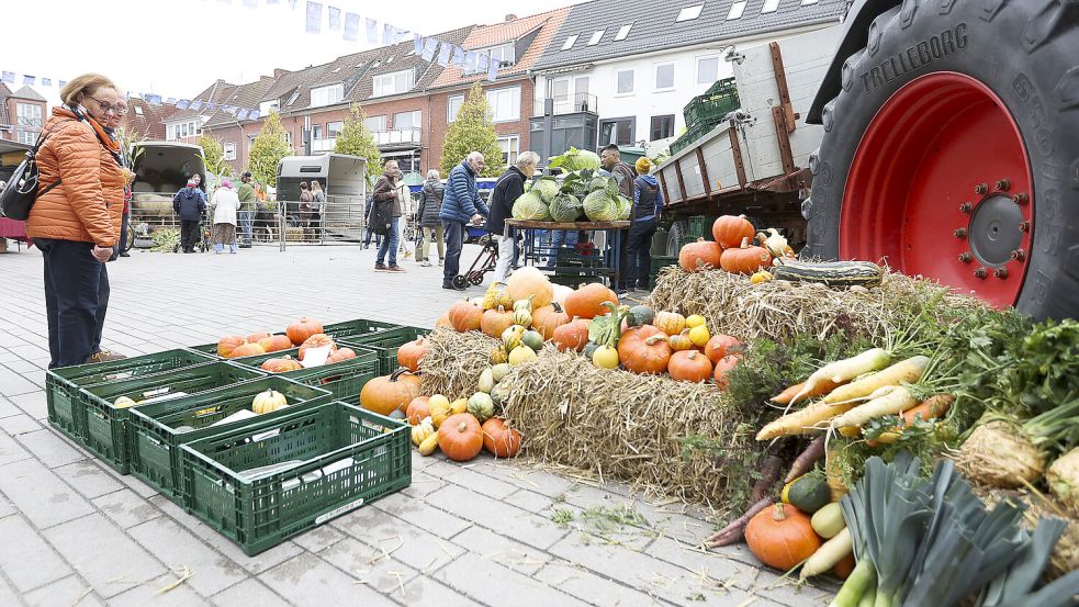 Die Stadt Emden und das Emder Landvolk haben zum Erntedankfest auf den Neuen Markt eingeladen. Foto: Jens Doden/Emden