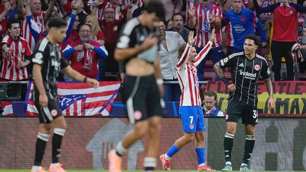 Eintracht Frankfurt war bei Atlético Madrid chancenlos. Foto: Manu Fernandez/AP/dpa