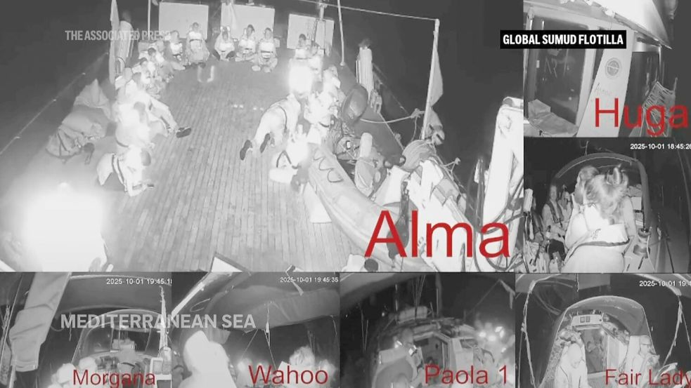 Israels Kriegsmarine hat die Gaza-Flottille gestoppt, bevor sie mit ihren Hilfsgütern den umkämpften Gazastreifen erreichen konnte. Foto: -/Global Sumud Flottilla/AP/dpa