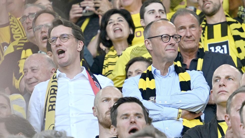 Als Besucher eines BVB-Spiels im Mai 2023: Bundeskanzler Friedrich Merz. (Archiv) Foto: Bernd Thissen