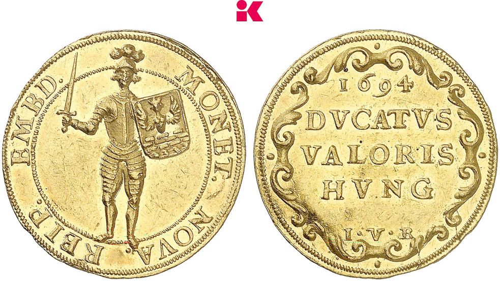 Diese Goldmünze von 1694 zeugt von einem Streit um Emden zwischen dem Grafen von Ostfriesland und dem brandenburgischen Kurfürsten Friedrich III. Fotos: Lübke & Wiedemann/Künker (Osnabrück)
