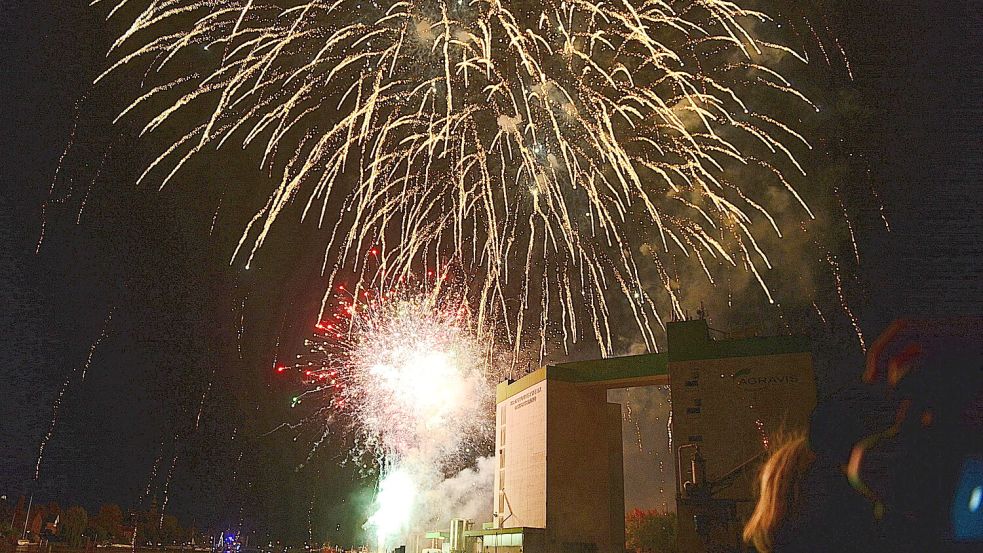 Funkenfontänen und bunte Lichter haben am Freitagabend den Himmel über Leer erleuchtet. Foto: Bodo Wolters