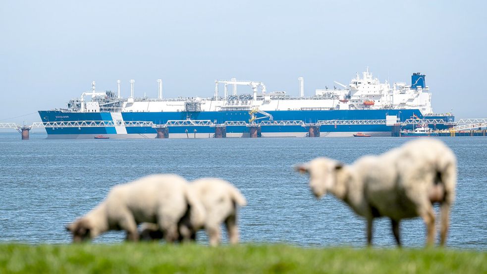 Das Spezialschiff „Excelsior“ hat als schwimmendes LNG-Terminal Ende August den kommerziellen Betrieb aufgenommen. (Archivbild) Foto: Sina Schuldt
