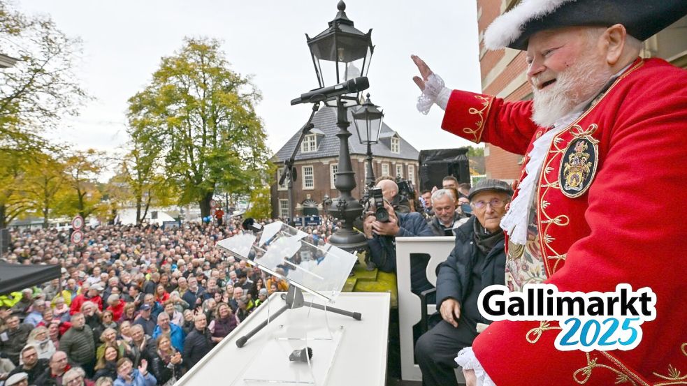 Stets bejubelt: Trevor Heeks war mehr als 30 Jahre lang ein beliebter Gast der Gallimarkt-Eröffnung auf der Rathaustreppe. Foto: Klaus Ortgies