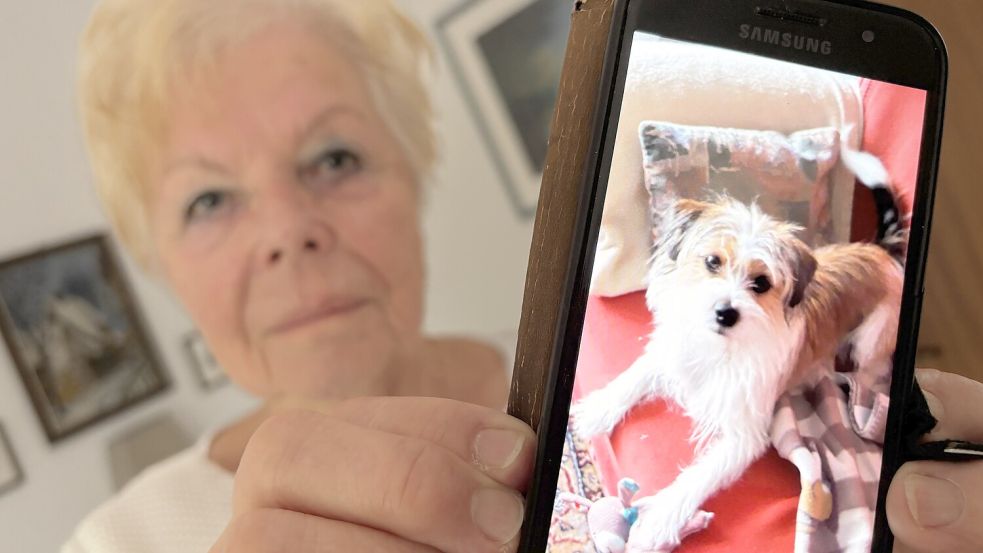 Sieglinde Beier zeigt ein Bild ihres Hundes Idefix. Foto: Marion Janßen