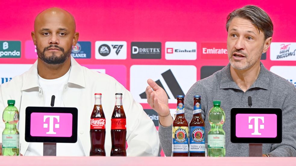 Bayern-Coach Vincent Kompany (l) war zufrieden, BVB-Coach Niko Kovac nicht. Foto: Sven Hoppe