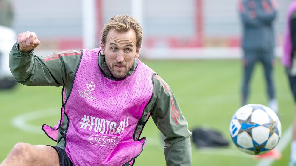 Ausgeruht und bereit für das große Spiel: Harry Kane beim Bayern-Training. Foto: Peter Kneffel/dpa