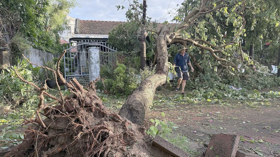 Es kam in Vietnam zu Stromausfällen, Bäume wurden entwurzelt, zudem wurden Flüge gestrichen. Foto: Tuong Quan/Vietnam News Agency/A