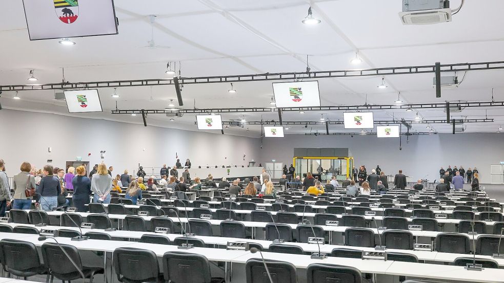 Blick in das temporäre Gerichtsgebäude des Landgerichtes Magdeburg. Foto: Jan Woitas